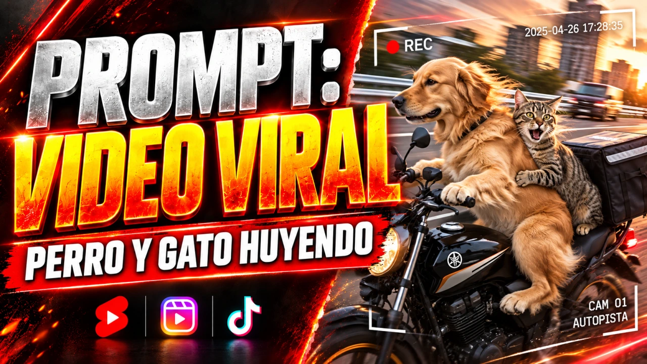 Crea el video viral del gato y perro huyendo en moto